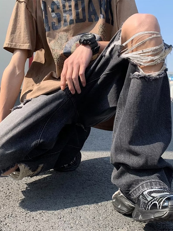 Herren-Jeans im Vintage-Stil, verwaschen, zerrissen, locker-2