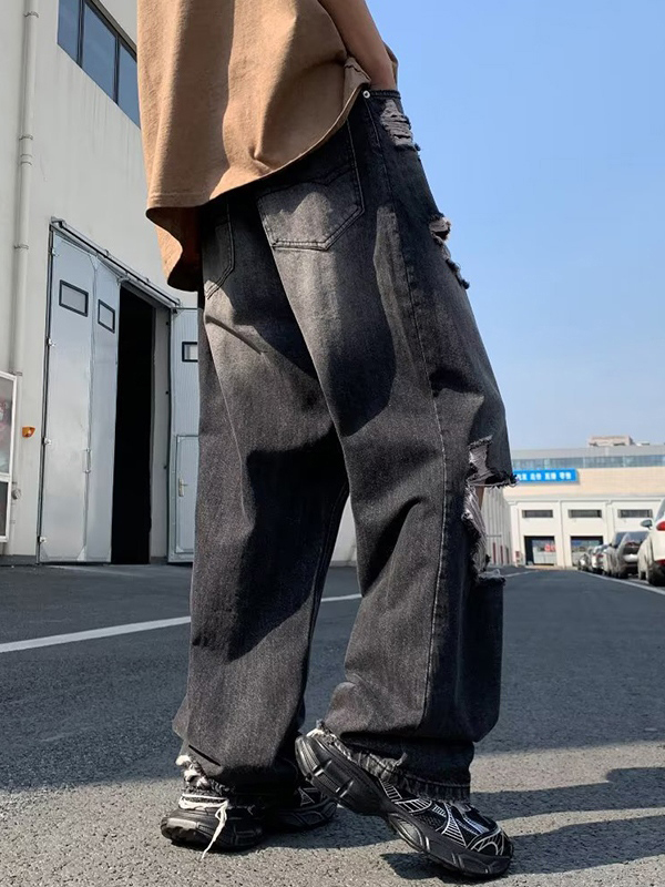 Herren-Jeans im Vintage-Stil, verwaschen, zerrissen, locker-3