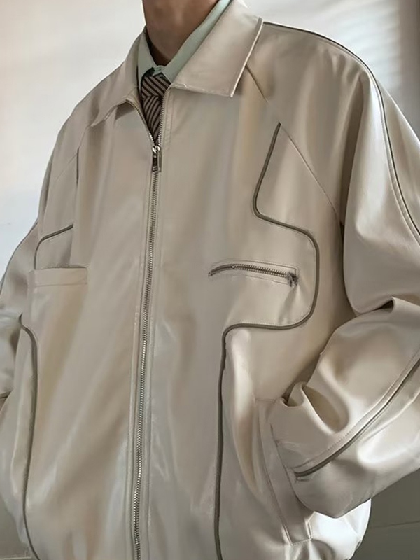 Kunstlederjacke mit Reißverschluss und Paspeldetail-2