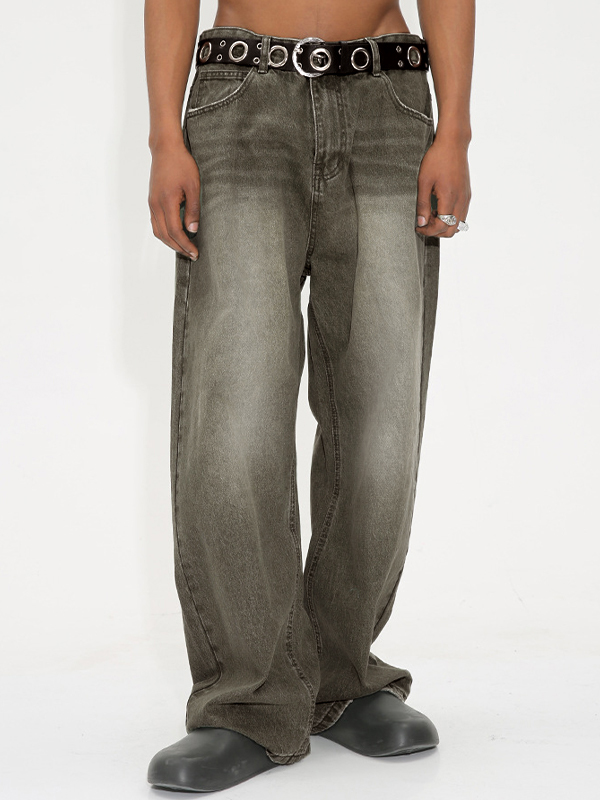 Persönlichkeit gewaschene Taille Retro Loose Jeans-1