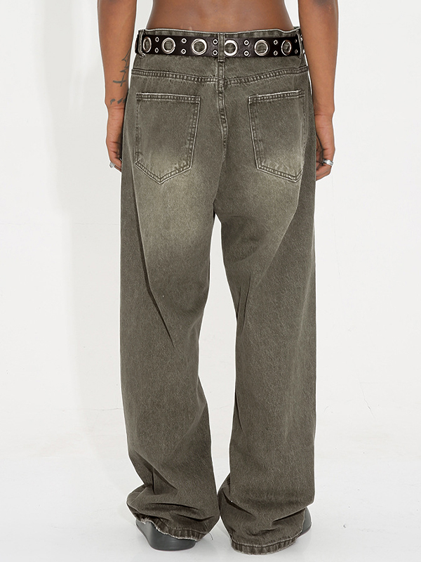 Persönlichkeit gewaschene Taille Retro Loose Jeans-2