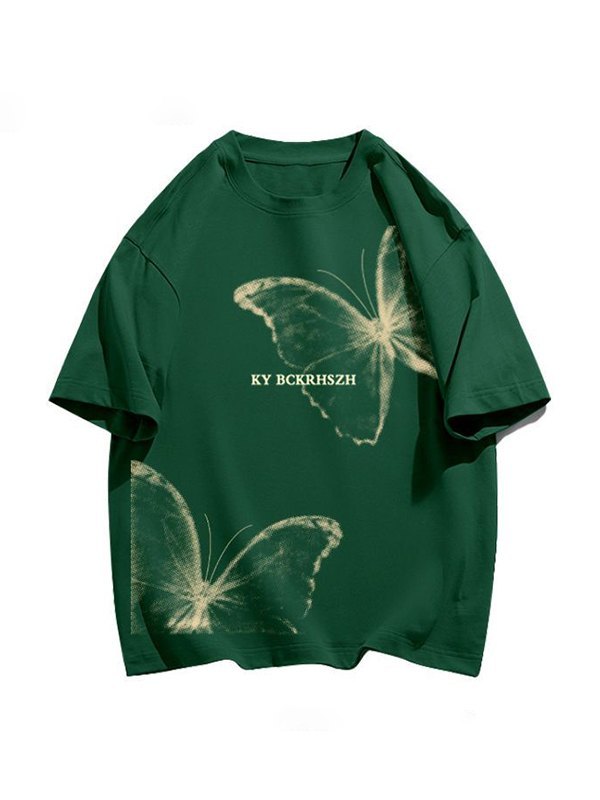 Übergroßes Kurzarm-T-Shirt mit Vintage-Schmetterlingsdruck-2