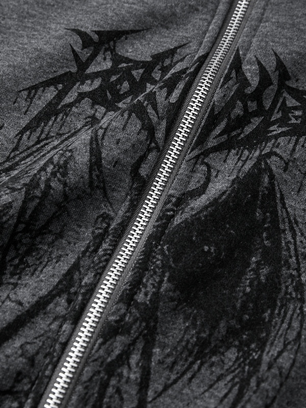 Übergroßer Kapuzenpullover mit Kordelzug und Reißverschluss für Herren mit Dämonen-Print-3