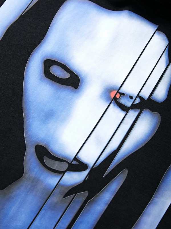 Übergroßer Kapuzenpullover mit Rock-Charakter-Print für Herren-5