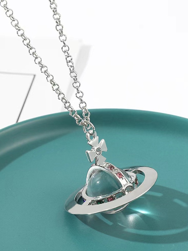 Halskette mit Strass-Planet-Anhänger-2